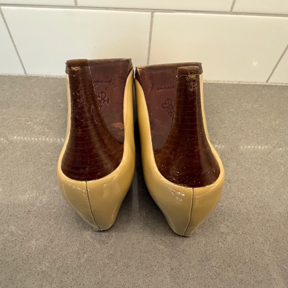 Women Cole Haan Margot Pump II Nougat Beige Patent Leather Wood 3